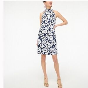 J. Crew Navy Floral Tie Back Halter Shift Dress size 12